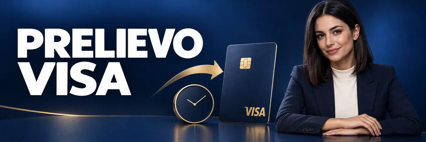 Prelievo su carta Visa rappresentato da una freccia e un orologio