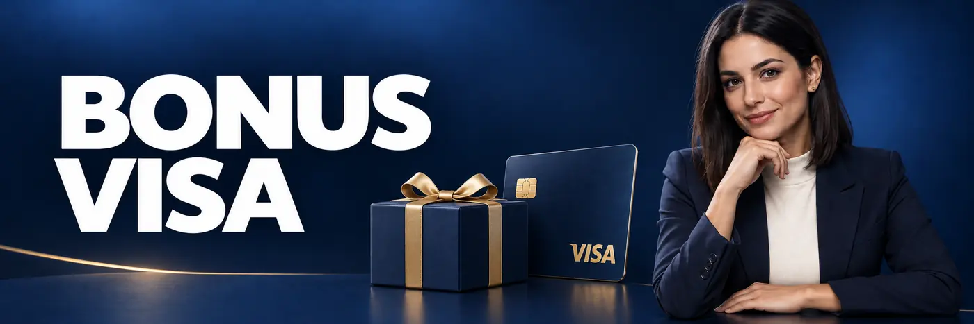Bonus con Visa illustrato da una confezione regalo e una carta